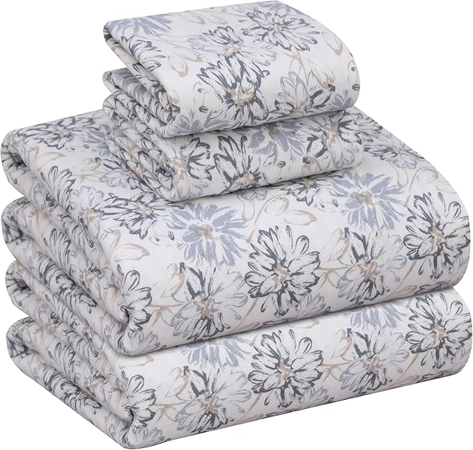 RUVANTI Flannel Sheets Full Size - 100% Cotton Double Brushed Bed Sheets Set, Deep Pockets 16 Inches, All Seasons Breathable & Extra Soft Full Sheets, Warm & Cozy, 4 Piece, Pacific