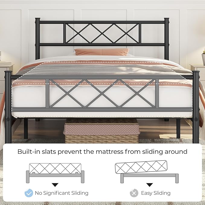 Yaheetech Twin XL Size Metal Platform Bed Frame with Simple Headboard and Footboard, Mattress Foundation for Under Bed Storage, Steel Slat Support, No Box Spring Needed, Easy Assembly, Black
