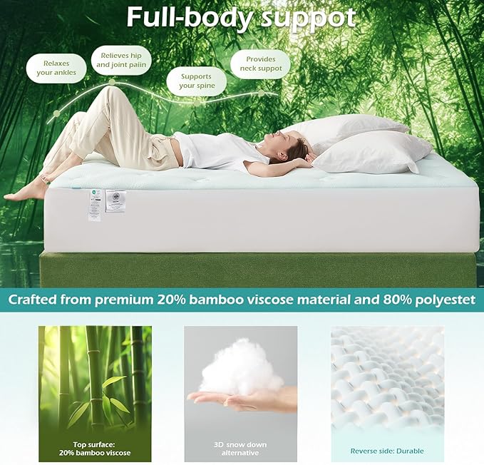 Hansleep RV Short Queen Mattress Topper Viscose Derived from Bamboo, Camping Memory Foam Pillow Top Mattress Topper, Breathable Mattress Pad for Back Pain Relief, 60" x 75", Navy Blue