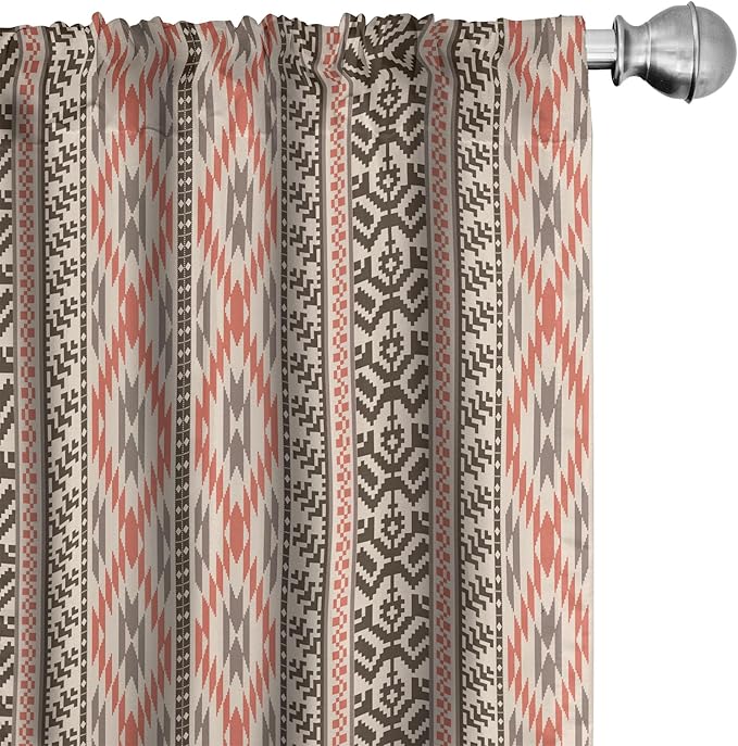 Ambesonne Southwestern Window Curtains, Traditional Vertical Borders Inspired by Prehistoric Art Ikat Style, Lightweight Decorative Panels Set of 2 with Rod Pocket, Pair of - 28" x 84", Brown Coral