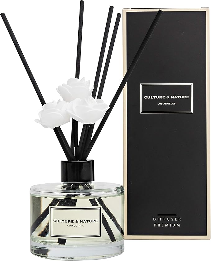 CULTURE & NATURE Reed Diffuser Set 6.7oz (200ml) Apple Pie Scented Diffuser with Sticks Home Fragrance Reed Diffuser for Bathroom Shelf Decor