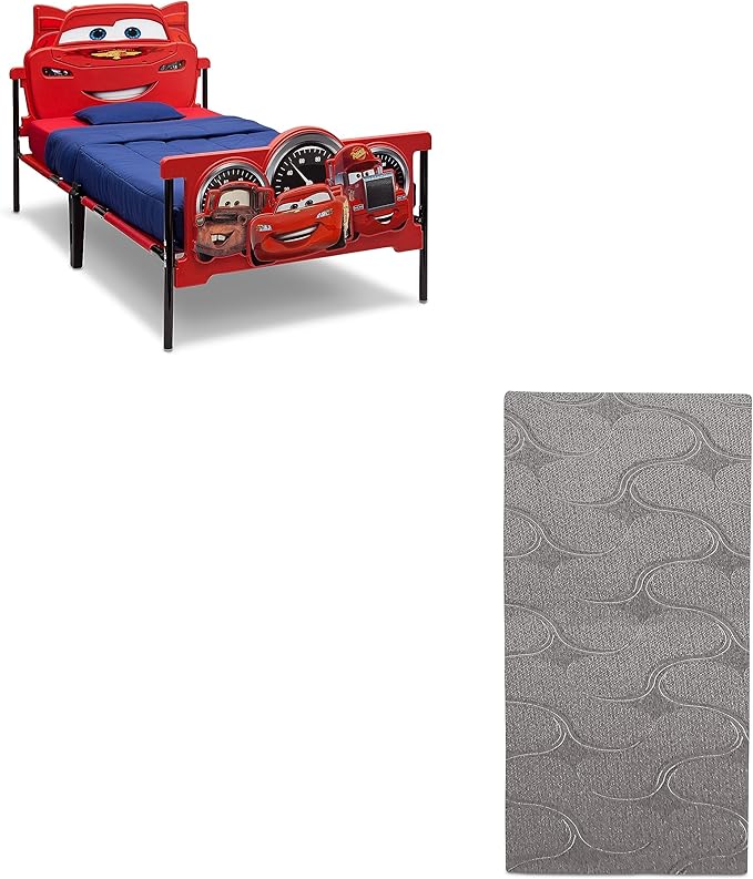 Delta Children Plastic 3D-Footboard Twin Bed, Disney/Pixar Cars Snooze 6 inch Memory Foam Twin Mattress (Bundle)