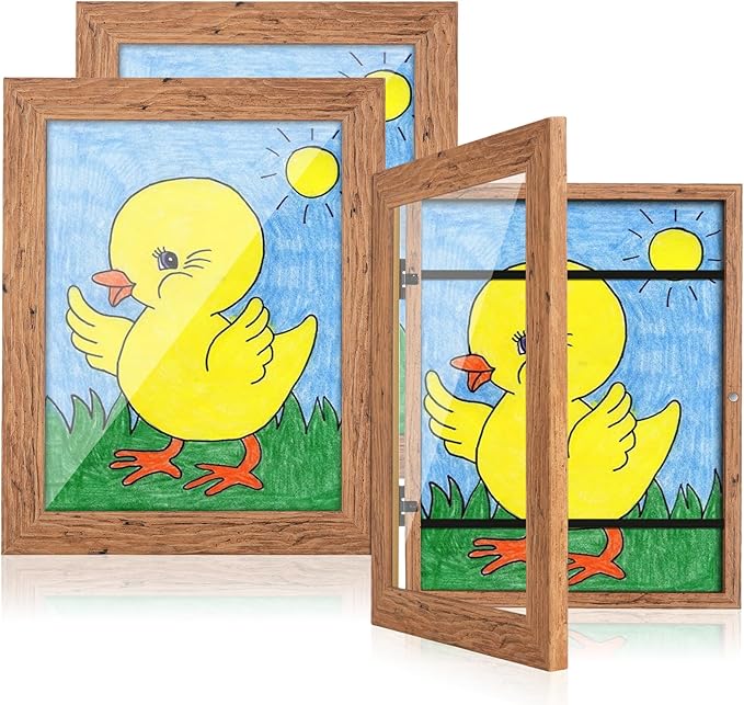 [3-Pack] Kids Art Frames, 8.5x11 Front Opening Kids Artwork Frames Changeable, Dark Woodgrain Artwork Display Storage Frame for Wall, Holds 50 Pcs, for 3D Picture, Crafts, Children Drawing, Hanging
