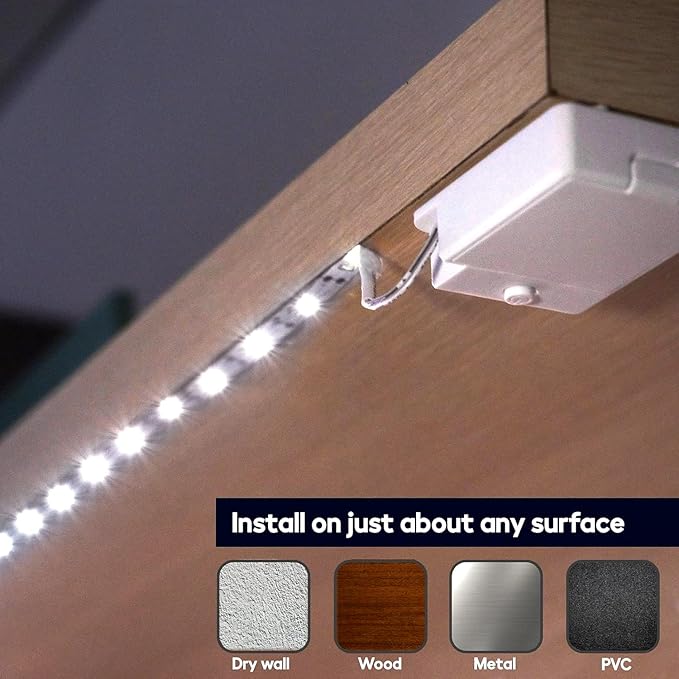 Battery Powered LED Strip Lights, 3 Pack 40 Inch Cordless White LED Light Strips for Shelves and Under Cabinet Indoor Use, Battery Operated LED Strip Lights, Cool White 6500K
