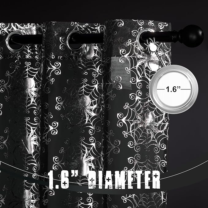 NICETOWN Black Voile Sheer with Glitter Silver Web, Grommet Halloween Spider Pattern for Window Decor, Party & Seasonal Home, W54 x L96, 2 Panels