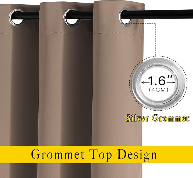 NICETOWN Bedroom Blackout 110 inch Curtains for Sliding Glass Door, Grommet Thermal Insulated Solid Window Treatments Sound Reducing for Living Room, W66 x L110, Cappuccino, Set of 2