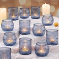 16 Pcs Assorted Blue Votive Candle Holders- Tea Light Candle Holder Glass for Wedding Bridal Shower Table Decor, Blue Candle Holders for Fall, Thanksgiving, Vintage Wedding Table Decor