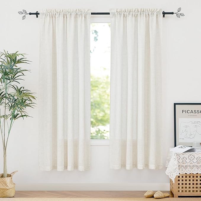 RYB HOME Thick Linen Curtains 72 inch Length for Dining Room Doorway, Wrinkle Resistance Light Filtering Soft Textured Privacy Protection Boho Farmhouse, W 42 x L 72 inches, Linen, 2 Panels