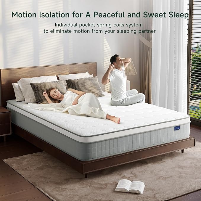 Vesgantti Full Size Mattress, 12 Inch Innerspring Hybrid Full Mattress in a Box, Pressure Relief Pocket Spring Double Bed Mattress with Memory Foam & Knitted Fabric, Medium Firm, CertiPUR-US