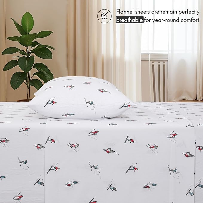 RUVANTI Flannel Sheets Twin XL Size - 100% Cotton Double Brushed Twin XL Sheet Sets, Deep Pockets 16 Inches, All Seasons Breathable & Extra Soft Bed Sheets, Warm & Cozy, 3 Piece, Flurry Friends