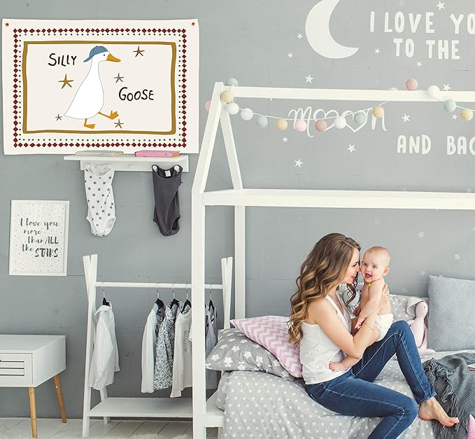 Silly Goose Nursery Rectangular Canvas Banner-Flag Wall Sign Decor for Boys Girls Toddler Kids,Baby Room Above Crib Playroom Reading Room Bedroom Decor-Easter Baby Shower Birthday Christmas Gift