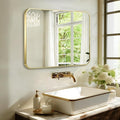 French Gold Mirror for Wall Decor, 40x30 Inch Brushed Brass Metal Framed Rectangle Wall Mirror for Bathroom Vanity, Living Room, Bedroom, Farmhouse, Hangs Vertically or Horizontally