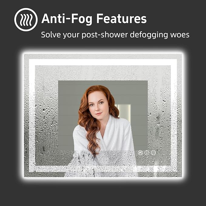 36"x 30" LED Bathroom Mirror with Lights, Smart Dimmable Vanity Mirrors for Wall, Anti-Fog, Dimmable, Backlit + Front Lit, Memory Shatterproof Smart Mirror for Bathroom (Horizontal/Vertical)