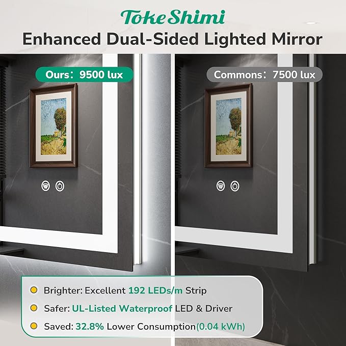 TokeShimi LED Bathroom Mirror 84 x 40 Lighted Bathroom Vanity Mirror with Lights,Brighter Frontlit and Backlit Light up Anti Fog Mirror