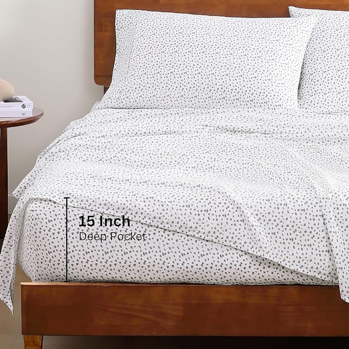 LANE LINEN 100% Organic Cotton Sustainaly Produced Twin XL Bed Sheets, Okeo Tex Certified Printed Cotton Sheets, Luxury Hotel Percale Soft & Comfy Comes in Variety of Colors & Prints- Haze Grey