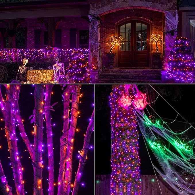Brizled 2 Pack Purple & Orange Halloween Lights, 95.14ft 240 LED Halloween Lights String Connectable with Timer, 8 Modes Outdoor Orange Light, Plugin Mini Light for Tree Garden Indoor Decor