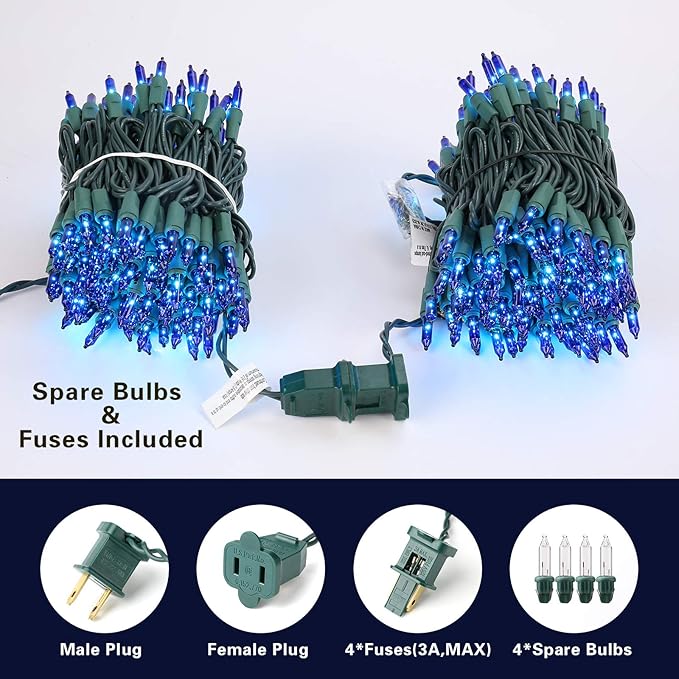 BrizLabs Blue Christmas Lights, 69.6ft 300 Count Blue String Lights Connectable, 120V UL Certified Incandescent Xmas Lights Green Cord, Outdoor Mini String Lights for Indoor Party Garden Patio Decor