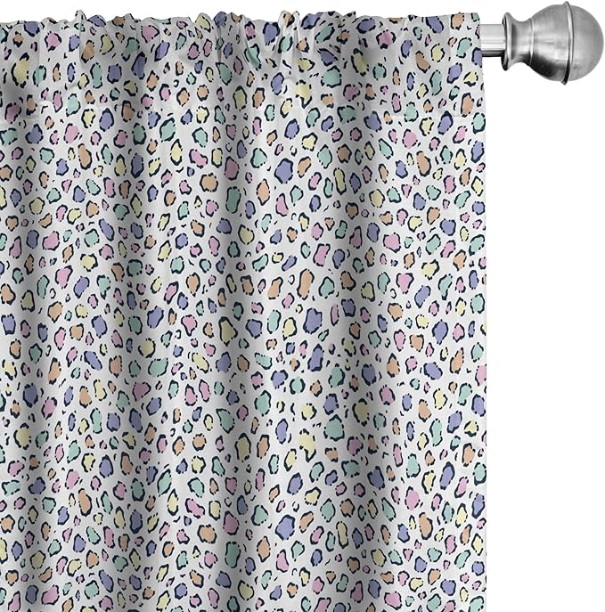 Ambesonne Leopard Print Curtains, Modernized Animal Skin Elements in Pastel Memphis Style Colors Pattern Print, Window Treatments 2 Panel Set for Living Room Bedroom, Pair of - 28" x 95", Grey Black