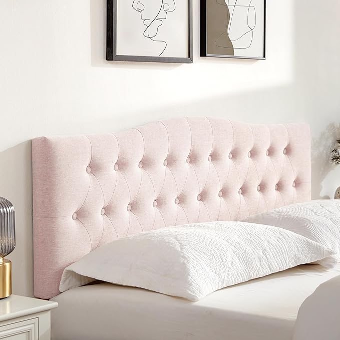 Tufted Upholstered Headboard Queen Size, Sturdy and Durable Solid Wood Bed headboard, Fabric Headboard Adjustable Height from 37” to 51”, Modern Button Diamond Design Head Board, Pink