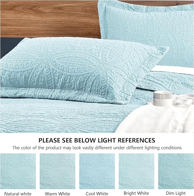 Love's cabin Twin Quilt Set Spa-Blue Bedspreads - Soft Bed Summer Lightweight Bedspread Comforter - Modern Style Coin Pattern Coverlet for All Season - 2 Pieces (1 Quilt, 1 Pillow Sham)