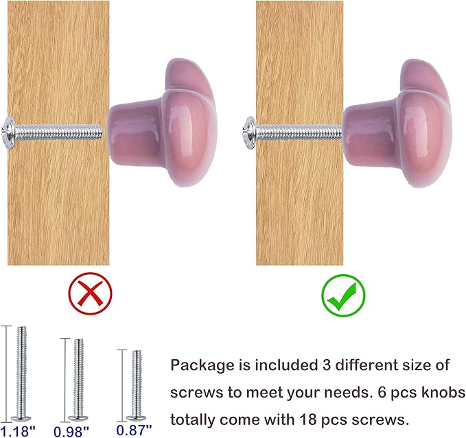 Ceramic Drawer Knobs Heart Shape Cabinet Dresser Pulls Handles with 3 Sized Screws, Kitchen Furniture Knobs for Closet Cupboard Wardrobe (6, Pink)