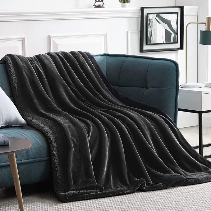 Walensee Sherpa Fleece Blanket (King Size 108”x90” Black) Plush Throw Fuzzy Super Soft Reversible Microfiber Flannel Blankets for Couch, Bed, Sofa Ultra Luxurious Warm and Cozy for All Seasons