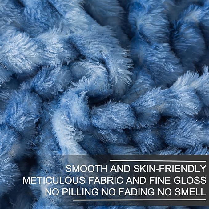 Richave Twin Size Blanket, Premium Lightweight Anti-Static 66x90 Inches 3D Clouds Stylish Jacquard Velvet Plush Bed Blanket for Twin XL Extra Long Bed, Tie-dye Stone Blue