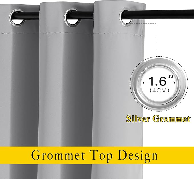NICETOWN Silver Grey Curtains and Drapes for Window 95" L - Triple Weave Energy Saving Thermal Insulated Solid Grommet Blackout Panels for Patio (80" Wide per Panel, 2 Panels, Silver Grey)