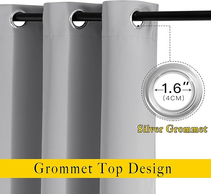 NICETOWN Blackout 102 inch Curtains for Living Room, Grommet Thermal Curtains Room Darkening Window Treatments Sound Reducing for Bedroom, Silver Grey, 2 Panels, W52 x L102