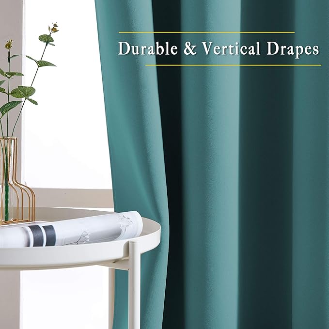 NICETOWN Room Darkening Slding Glass Curtain Panels - Window Treatment Thermal Insulated Grommet Light Blocking Drapes for Bedroom/Home Office (2 Panels, 80 by 84, Sea Teal)