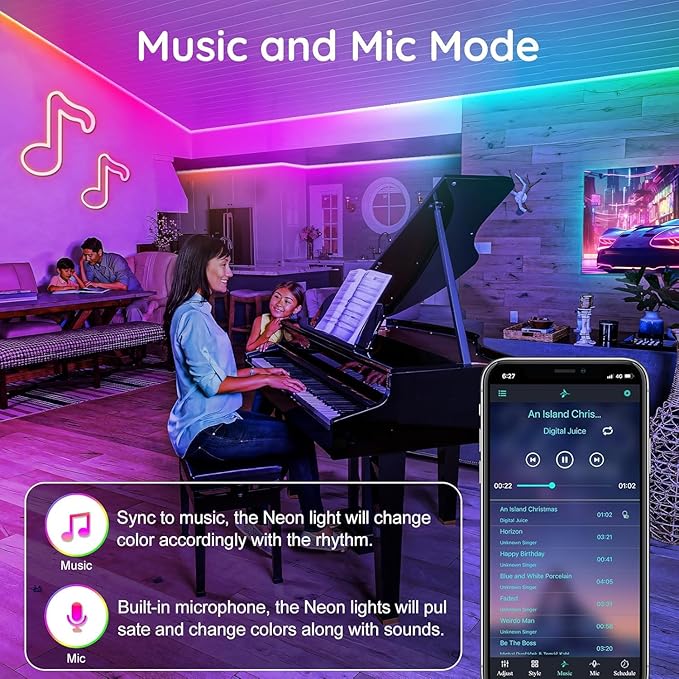 50FT Neon Rope Lights,Flexible Led Rope Lights Control with App/Remote,Multiple Modes Rope Lights,IP65 Outdoor RGB Led Neons Light Waterproof