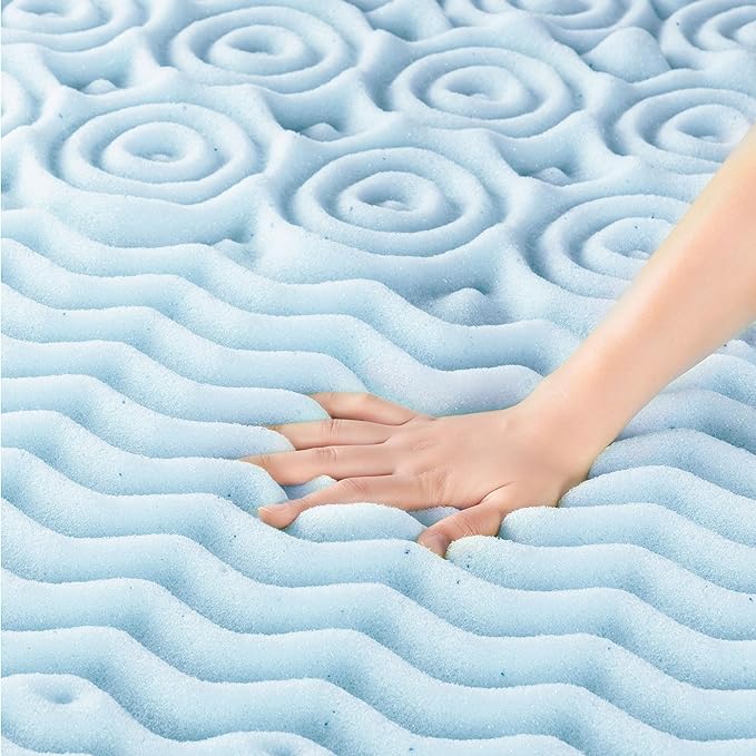 Mellow 1.5 Inch 5-Zone Memory Foam Mattress Topper, Cooling Gel Infusion, Queen, Blue
