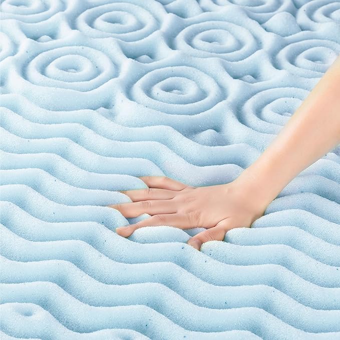 Mellow 2 Inch 5-Zone Memory Foam Mattress Topper, Cooling Gel Infusion, Dorm Essentials, King Blue