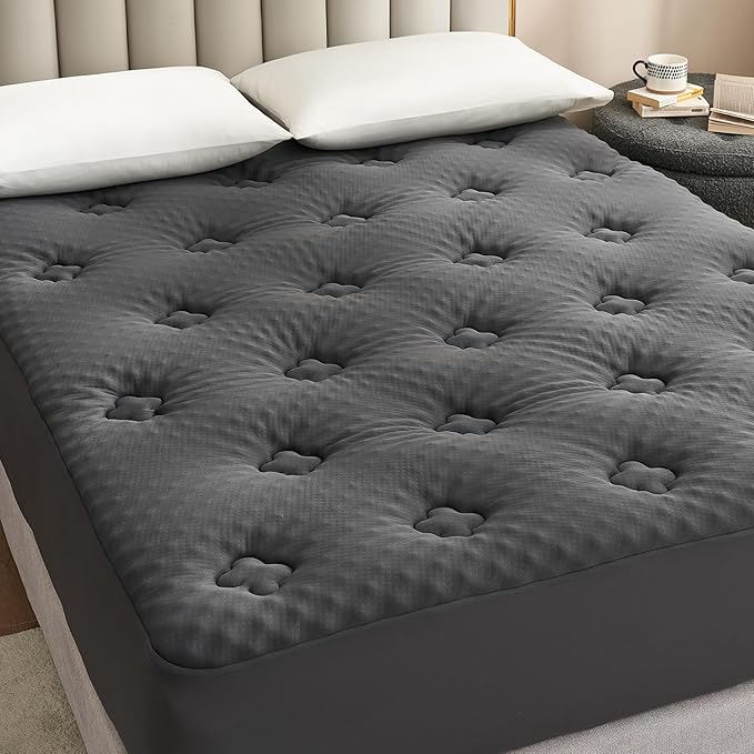 Hansleep King Mattress Topper Viscose Derived from Bamboo, Memory Foam Pillow Top Mattress Topper King with Deep Pocket, Breathable Mattress Pad for Back Pain Relief, 78" x 80", Charcoal Grey