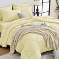 HEVUMYI Cream Yellow Cali-King Comforter Set - 7-Piece All Season Bed in a Bag Cali-King, Ultra Soft Bedding Set with Comforter, Flat Sheet, Fitted Sheet, Pillowcases, Pillow Shams