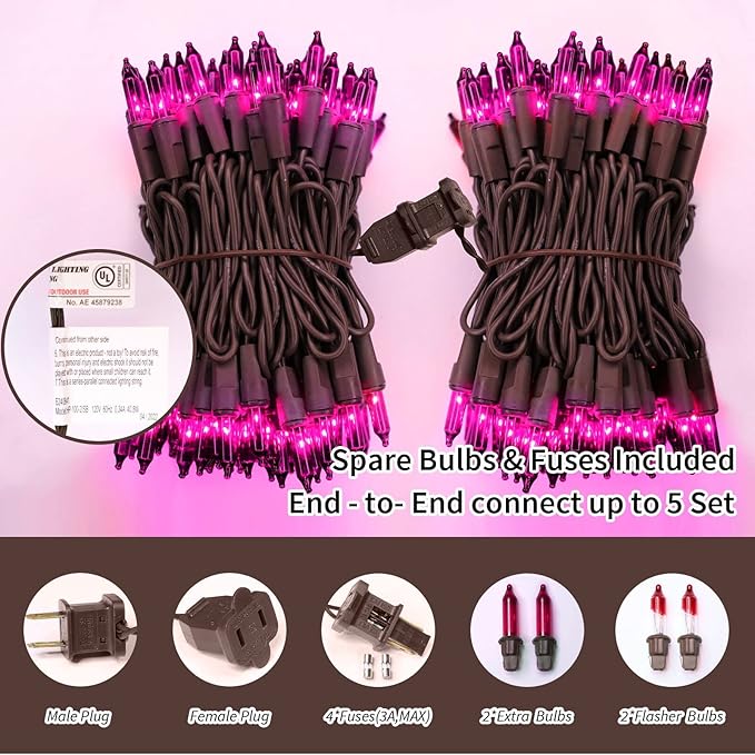 LAMPHOME Super-Bright Extendable Purple Halloween Decoration 100 Lights 19.6ft UL Certified Mini Bulb String Lights Set for Outdoor Halloween Home Christmas Tree Garden Holiday Party Patio Decor