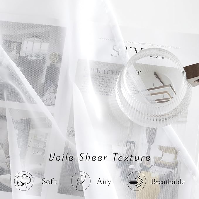 NICETOWN White Sheer Curtains for Living Room 90 inches Long - Grommet Light Filtering Voile Sheer Doorway Drapes Lightweight & Breathable Window Treatments for Bedroom, W42 x L90, 2 Panels