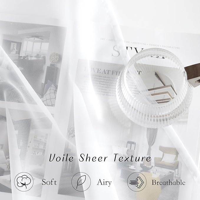 NICETOWN White Sheer 30 inch Curtains for Kitchen, Grommet Short Window Treatments Airy & Breathable Light Filtering Drapes Elegant for Kids Room/Nursery, W30 x L30, 2 Panels