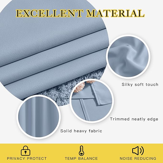NICETOWN Blackout Living Room Curtains 102 inches Long, Grommet Thermal Window Treatments Room Divider Curtains Sound Reducing for Bedroom, W66 x L102, Vintage Blue, 2 Panels