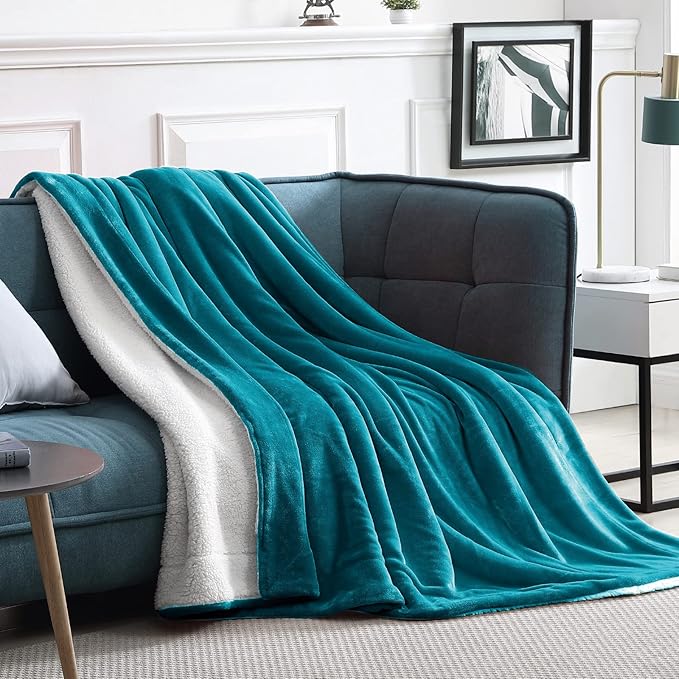 Walensee Sherpa Fleece Blanket (King Size 108”x90” Teal) Plush Throw Fuzzy Super Soft Reversible Microfiber Flannel Blankets for Couch, Bed, Sofa Ultra Luxurious Warm and Cozy for All Seasons