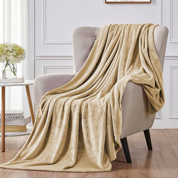 Walensee Fleece Blanket Plush Throw Fuzzy Lightweight (XL-Twin Size 66x90 Tan Camel/Taupe) Super Soft Microfiber Flannel Blankets for Couch, Bed, Sofa Ultra Luxurious Warm and Cozy for All Seasons