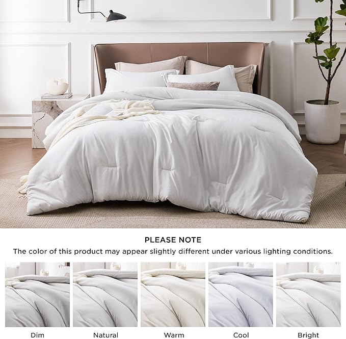 Bedsure Oversized King Comforter Set - Grayish White Soft Bedding for All Seasons, Cationic Dyed Bed Set, 3 Pieces, 1 Oversized King Size Comforter (120"x98") and 2 Pillow Shams (20"x36"+2")