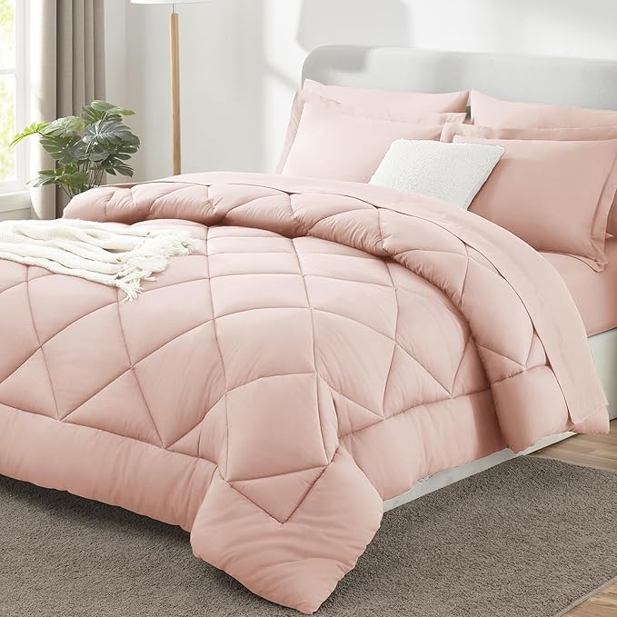 CozyLux Full Size Comforter Sets Blush Pink - 7 Pieces Bed in a Bag Full, Luxury Soft Bed Set for All Seasons, Bedding Set with Down Alternative Comforter, Sheets, Pillowcases & Shams