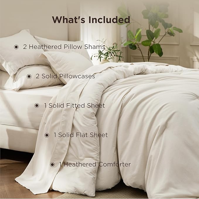 Bedsure Full Comforter Set Beige - Bed in a Bag Full Size Bedding 7 Pieces, Cationic Dyed Bed Set Gift for Family, Beige Soft Bedding for All Seasons Comforter with Sheets, Pillowcases & Shams