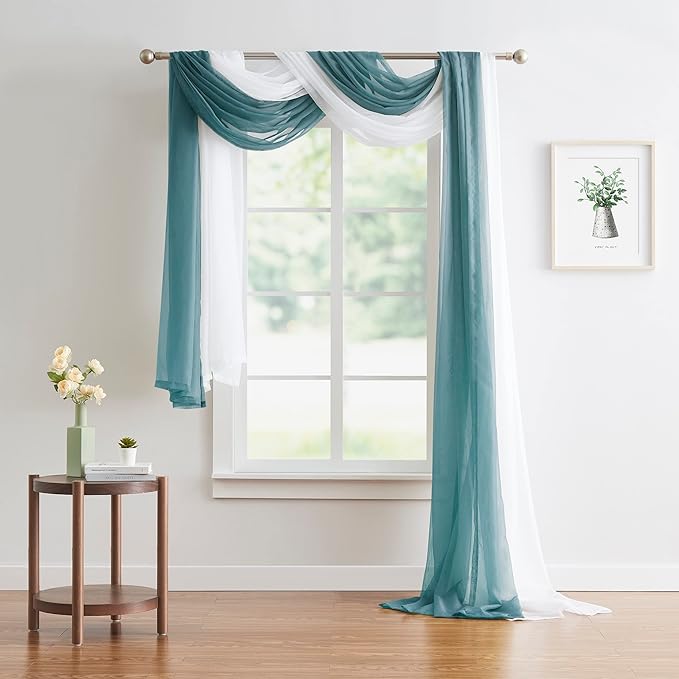 Warm Home Designs 24 Feet Long Dusty Blue Sheer Window Scarf. These XXL Length Valance Scarves 54 X 288 Inches in Size. Great as Bed Canopy or Wedding Arch Draping Fabric. AM Dusty Blue 288"