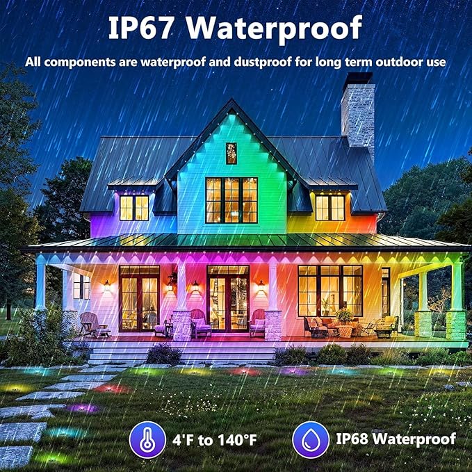 LETIANPAI 200FT Permanent Outdoor Lights,RGB Eaves Lights with App Control Remote,DIY Scene Modes IP67 Waterproof Outdoors Under Eave Lighting,Outdoor Light for Garden Decor