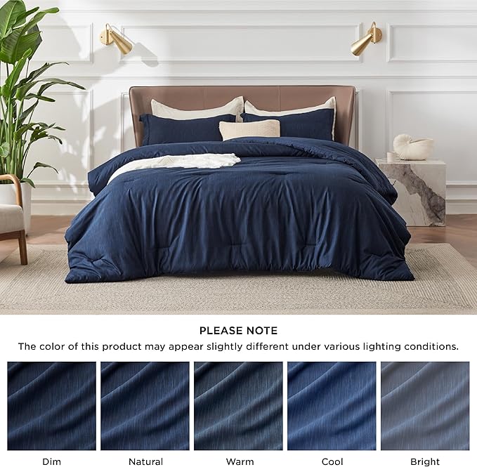 Bedsure California King Comforter Set - Navy Soft Bedding for All Seasons, Cationic Dyed Bed Set, 3 Pieces, 1 California King Size Comforter (104"x96") and 2 Pillow Shams (20"x36"+2")