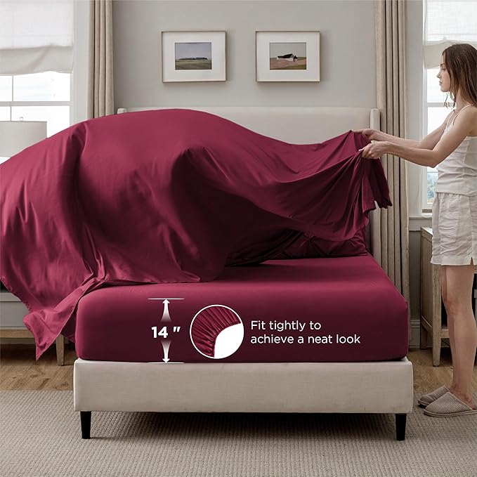 Bedsure Twin Comforter Set Dark Red - Bed in a Bag Twin Size Bedding 5 Pieces, GentleSoft™ Pintuck Bed Set Gift for Family, Pinch Pleat Dark Red Comforter with Sheets, Pillowcase & Sham