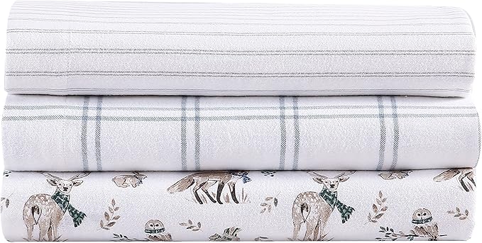Eddie Bauer - King Sheets, Cotton Flannel Bedding Set, Brushed For Extra Softness, Cozy Home Decor (Woodland Friends, King)