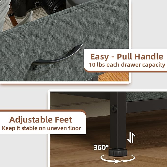 Somdot Nightstand, Small Dresser for Bedroom with 2 Drawers, Bedside Table Night Stand End Table with Fabric Bins for Bedroom Kids Closet Dorm Guest Room, Charcoal Grey